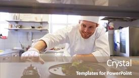  Presentation with cooking chef - Audience pleasing PPT theme consisting of soup and salad ringing bell backdrop and a  colored foreground