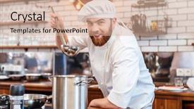  Presentation with cook chef - Presentation theme having soup from pan using ladle background and a coral colored foreground