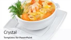  Presentation with seafood - Theme having soup from seafood on a white background background and a white colored foreground