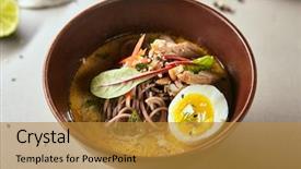  Presentation with milk coconut - Presentation design consisting of soup noodles with coconut milk background and a gold colored foreground