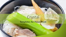  Presentation with noodles - Audience pleasing slide deck consisting of soup-pho-with-vegetables backdrop and a yellow colored foreground