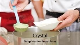  Presentation with export of food - Theme featuring soup restaurant - chef preparing food background and a coral colored foreground