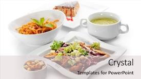  Presentation with veggie - Presentation theme consisting of soup spaghetti bolognese and dessert background and a  colored foreground