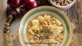  Presentation with soup - PPT layouts with soup-with-chickpeas-and-pasta background and a yellow colored foreground