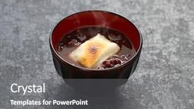  Presentation with rice cake - Audience pleasing slide deck consisting of soup with grilled mochi rice backdrop and a gray colored foreground