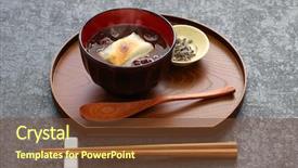  Presentation with rice cake - Audience pleasing PPT theme consisting of soup with grilled mochi rice backdrop and a tawny brown colored foreground