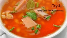  Presentation with soup - Audience pleasing PPT theme consisting of soup with ham and tomato backdrop and a gold colored foreground