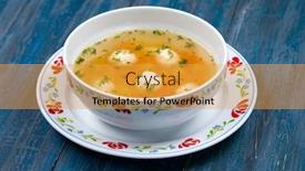  Presentation with asian noodle soup in a - Colorful slide deck enhanced with soup with meatballs backdrop and a yellow colored foreground