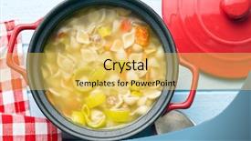  Presentation with soup - Audience pleasing slide deck consisting of soup with pasta in pot backdrop and a yellow colored foreground
