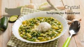  Presentation with peas - Slide set consisting of soup-with-poche-egg-green background and a lemonade colored foreground