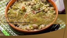  Presentation with beans - PPT theme having soup-with-rice-savoy-cabbage background and a gold colored foreground