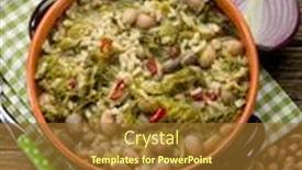 Presentation with beans - Presentation theme having soup-with-rice-savoy-cabbage background and a tawny brown colored foreground