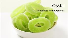  Presentation with jelly - Amazing slides having haribo heap fruity gummy - ceramic bowl of jelly candies backdrop and a blonde colored foreground