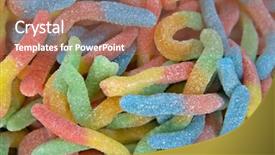  Presentation with jelly - PPT theme having closeup of gummy jelly worms background and a coral colored foreground