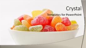  Presentation with jelly - Slides having fruity jelly beans in a ceramic bowl background and a white colored foreground