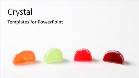  Presentation with jelly - Audience pleasing slides consisting of halved fruit jelly candies on white background backdrop and a white colored foreground