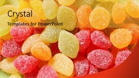  Presentation with jelly - Slides featuring selection of fruity jelly bonbons background and a yellow colored foreground