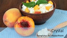  Presentation with cheese - PPT theme having sour-cheese-and-fresh-peaches background and a light blue colored foreground