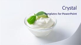  Presentation with cream - Slides having healthy fresh plain yogurt - sour cream in a glass background and a sky blue colored foreground