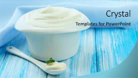  Presentation with cream - PPT layouts enhanced with pudding blue background healthy - sour cream in bowl background and a light blue colored foreground