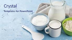  Presentation with milk dairy products - PPT theme featuring sour cream milk and curd background and a sky blue colored foreground