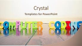  Presentation with letters - Audience pleasing slide deck consisting of source code - words computer coding with wooden backdrop and a cream colored foreground