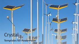  Presentation with wind solar - PPT theme with sources power - telephoto view of wind generators background and a light blue colored foreground