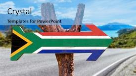  Presentation with south africa - Amazing PPT theme having south africa flag wooden sign backdrop and a light blue colored foreground