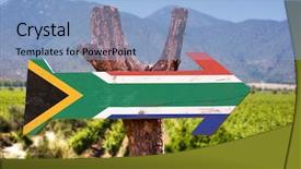  Presentation with safari south africa - PPT theme featuring south africa flag wooden sign background and a light blue colored foreground