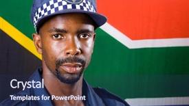  Presentation with africa - Presentation theme enhanced with south africa police officer background background and a navy blue colored foreground