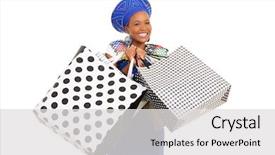  Presentation with strong black woman - Theme enhanced with south african culture - excited black woman in traditional background and a  colored foreground