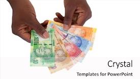  Presentation with bank - Amazing PPT theme having south african man holding new backdrop and a white colored foreground