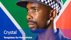  Presentation with flag - Beautiful presentation theme featuring south african policeman portrait background backdrop and a royal blue colored foreground
