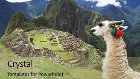  Presentation with lost - PPT theme featuring south america - llama at historic lost city background and a mint green colored foreground