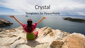  Presentation with america - Presentation theme with south america - woman with arms raised background and a light gray colored foreground