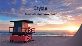  Presentation with miami beach - Amazing PPT theme having south beach sunrise with lifeguard backdrop and a ocean colored foreground