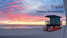  Presentation with miami beach - PPT theme having south beach sunrise with lifeguard background and a light blue colored foreground