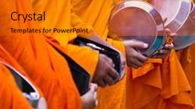  Presentation with asia - Beautiful PPT theme featuring south east asia - monk backdrop and a gold colored foreground