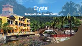  Presentation with village - Presentation theme with south east asia - oriental village langkawi island malaysia background and a teal colored foreground