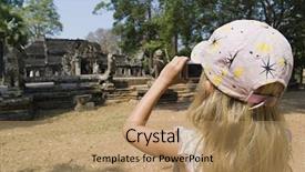  Presentation with ancient asia - Slide set enhanced with south east asia - rear view of little girl background and a coral colored foreground