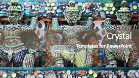  Presentation with south asia - Slide set having south east asia - warriors statues at the temple background and a gray colored foreground