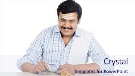 Presentation with south indian culture - Audience pleasing presentation theme consisting of south indian man counting money backdrop and a sky blue colored foreground