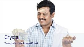  Presentation with indian - Presentation theme featuring rupee wealth - south indian man holding money background and a sky blue colored foreground