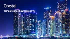  Presentation with city night - Amazing PPT theme having south korea - busan city at night backdrop and a navy blue colored foreground