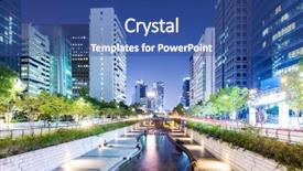  Presentation with korea - Presentation theme featuring south korea - cheonggyecheon in seoul city background and a ocean colored foreground