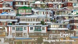  Presentation with residential - Audience pleasing slide deck consisting of south korea - residential area in seoul backdrop and a coral colored foreground