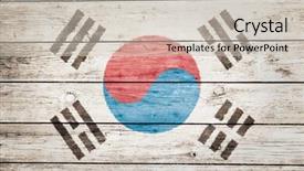  Presentation with korean flag - Slide deck having flag on wood texture background background and a soft green colored foreground
