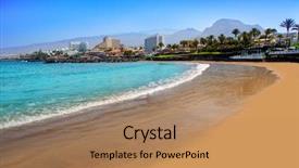  Presentation with south beach - Audience pleasing presentation design consisting of south tenerife at canary islands backdrop and a coral colored foreground