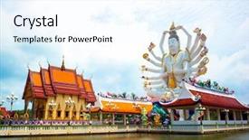  Presentation with buddha - Beautiful slide deck featuring southeast asia - koh samui buddha backdrop and a sky blue colored foreground