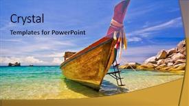  Presentation with boat - Slides consisting of southeast asia - longtail boat anchored in idyllic background and a light blue colored foreground